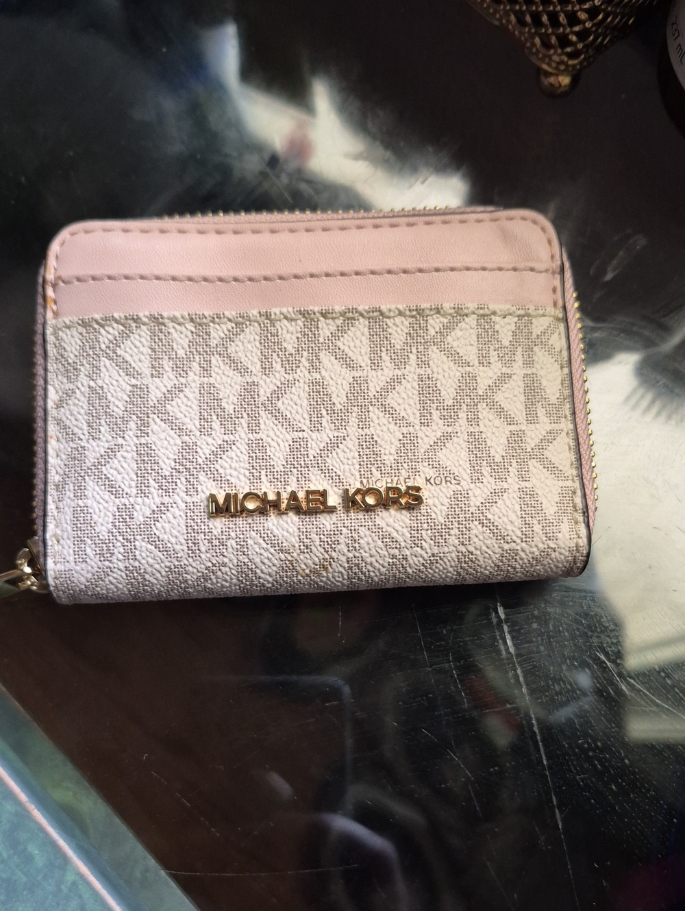 Michael Kors Pink and Logo Small Zip-Around Card Case